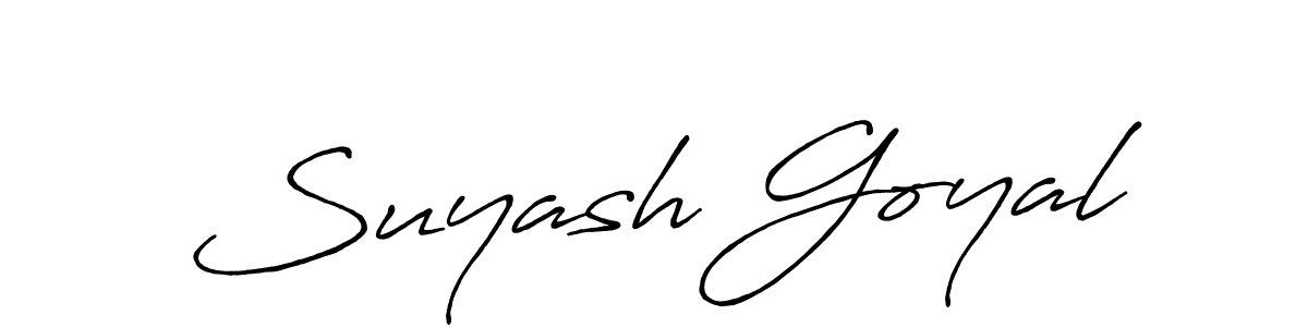 You should practise on your own different ways (Antro_Vectra_Bolder) to write your name (Suyash Goyal) in signature. don't let someone else do it for you. Suyash Goyal signature style 7 images and pictures png