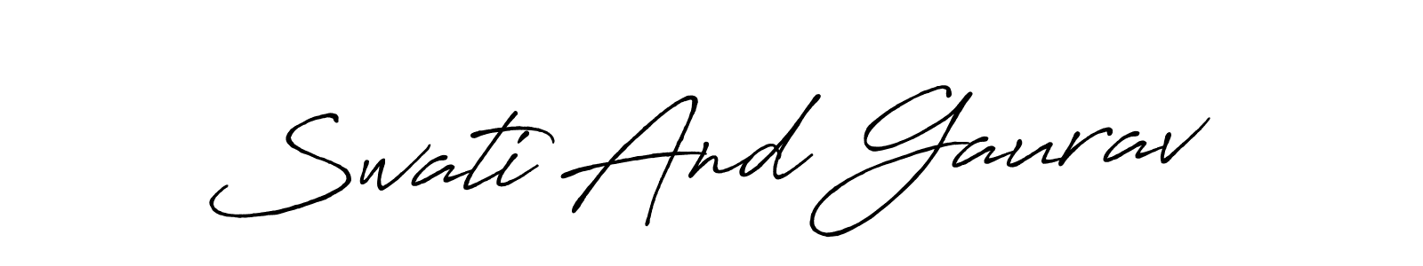 How to make Swati And Gaurav name signature. Use Antro_Vectra_Bolder style for creating short signs online. This is the latest handwritten sign. Swati And Gaurav signature style 7 images and pictures png