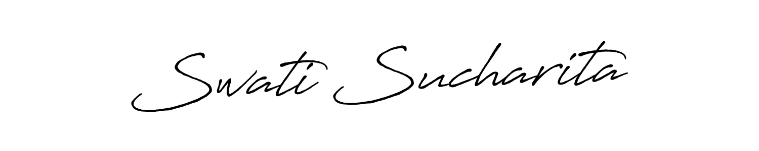 How to make Swati Sucharita name signature. Use Antro_Vectra_Bolder style for creating short signs online. This is the latest handwritten sign. Swati Sucharita signature style 7 images and pictures png