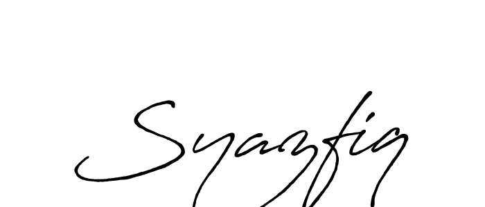 The best way (Antro_Vectra_Bolder) to make a short signature is to pick only two or three words in your name. The name Syazfiq include a total of six letters. For converting this name. Syazfiq signature style 7 images and pictures png