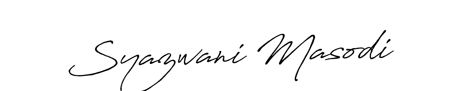 Antro_Vectra_Bolder is a professional signature style that is perfect for those who want to add a touch of class to their signature. It is also a great choice for those who want to make their signature more unique. Get Syazwani Masodi name to fancy signature for free. Syazwani Masodi signature style 7 images and pictures png