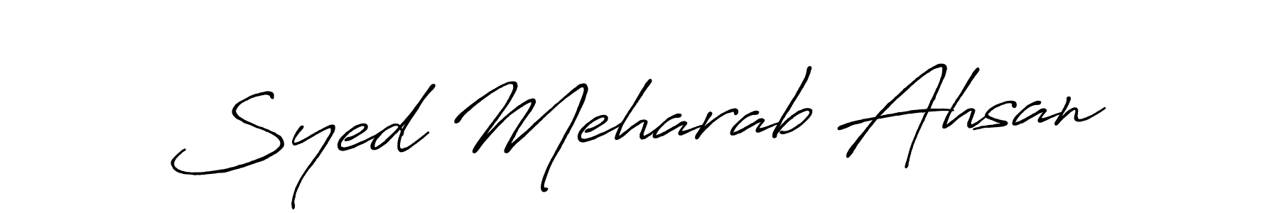 The best way (Antro_Vectra_Bolder) to make a short signature is to pick only two or three words in your name. The name Syed Meharab Ahsan include a total of six letters. For converting this name. Syed Meharab Ahsan signature style 7 images and pictures png