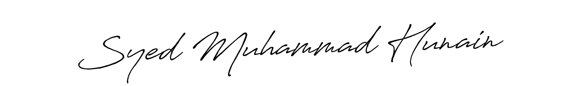 The best way (Antro_Vectra_Bolder) to make a short signature is to pick only two or three words in your name. The name Syed Muhammad Hunain include a total of six letters. For converting this name. Syed Muhammad Hunain signature style 7 images and pictures png