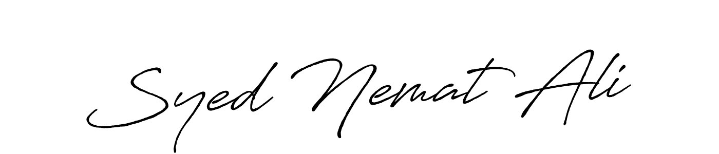 The best way (Antro_Vectra_Bolder) to make a short signature is to pick only two or three words in your name. The name Syed Nemat Ali include a total of six letters. For converting this name. Syed Nemat Ali signature style 7 images and pictures png