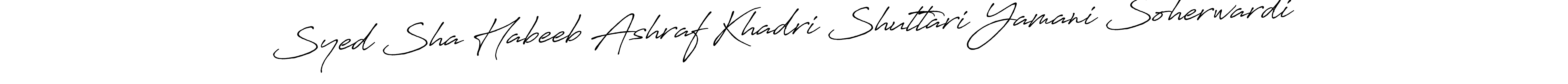 The best way (Antro_Vectra_Bolder) to make a short signature is to pick only two or three words in your name. The name Syed Sha Habeeb Ashraf Khadri Shuttari Yamani Soherwardi include a total of six letters. For converting this name. Syed Sha Habeeb Ashraf Khadri Shuttari Yamani Soherwardi signature style 7 images and pictures png