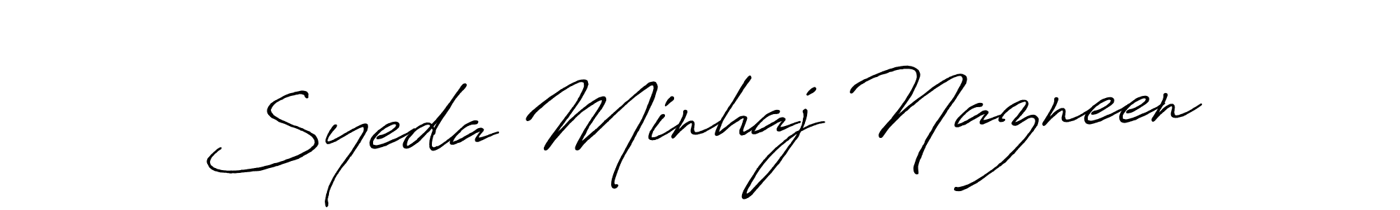 The best way (Antro_Vectra_Bolder) to make a short signature is to pick only two or three words in your name. The name Syeda Minhaj Nazneen include a total of six letters. For converting this name. Syeda Minhaj Nazneen signature style 7 images and pictures png