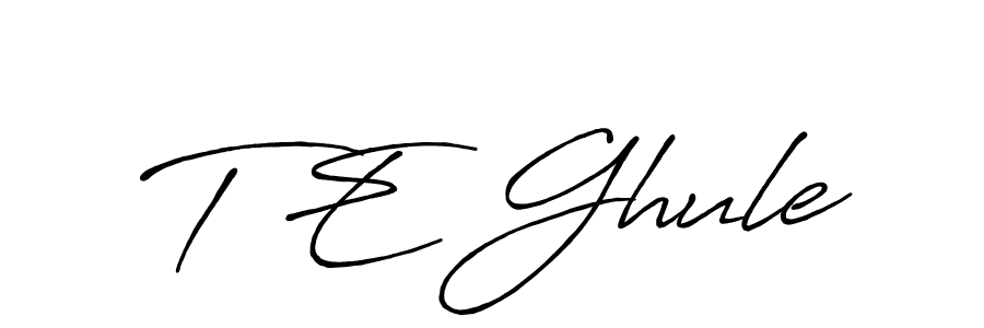 The best way (Antro_Vectra_Bolder) to make a short signature is to pick only two or three words in your name. The name T E Ghule include a total of six letters. For converting this name. T E Ghule signature style 7 images and pictures png