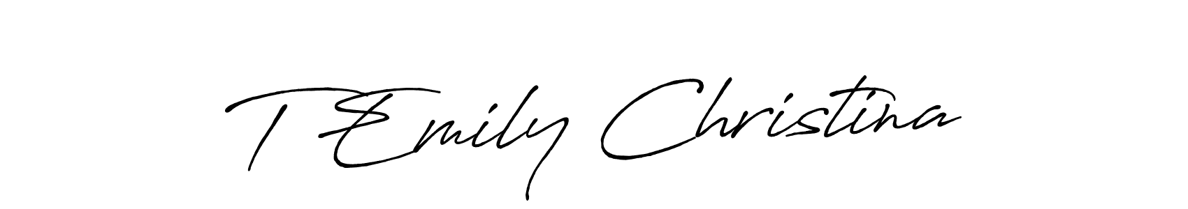 The best way (Antro_Vectra_Bolder) to make a short signature is to pick only two or three words in your name. The name T Emily Christina include a total of six letters. For converting this name. T Emily Christina signature style 7 images and pictures png