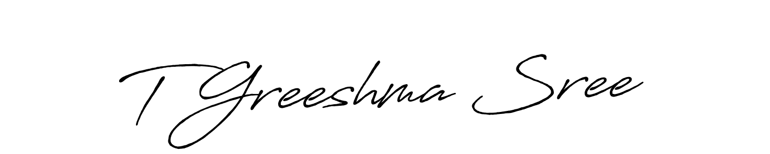 You should practise on your own different ways (Antro_Vectra_Bolder) to write your name (T Greeshma Sree) in signature. don't let someone else do it for you. T Greeshma Sree signature style 7 images and pictures png