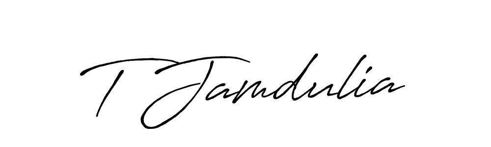 The best way (Antro_Vectra_Bolder) to make a short signature is to pick only two or three words in your name. The name T Jamdulia include a total of six letters. For converting this name. T Jamdulia signature style 7 images and pictures png