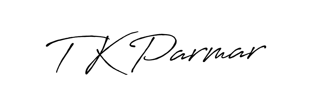 The best way (Antro_Vectra_Bolder) to make a short signature is to pick only two or three words in your name. The name T K Parmar include a total of six letters. For converting this name. T K Parmar signature style 7 images and pictures png