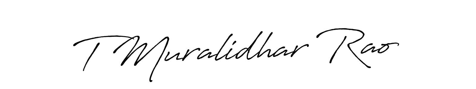 The best way (Antro_Vectra_Bolder) to make a short signature is to pick only two or three words in your name. The name T Muralidhar Rao include a total of six letters. For converting this name. T Muralidhar Rao signature style 7 images and pictures png