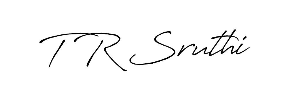 The best way (Antro_Vectra_Bolder) to make a short signature is to pick only two or three words in your name. The name T R Sruthi include a total of six letters. For converting this name. T R Sruthi signature style 7 images and pictures png