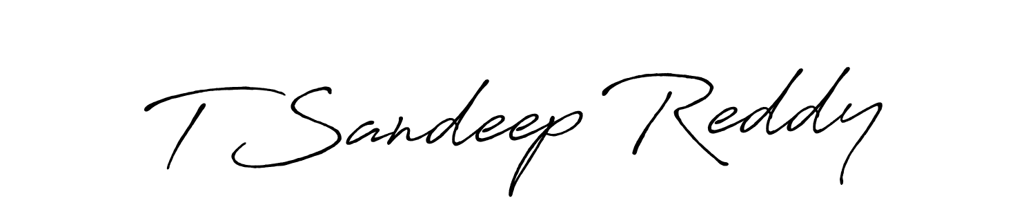How to make T Sandeep Reddy name signature. Use Antro_Vectra_Bolder style for creating short signs online. This is the latest handwritten sign. T Sandeep Reddy signature style 7 images and pictures png