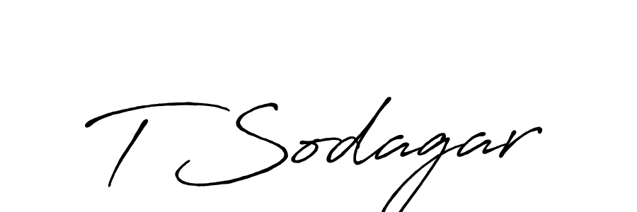 The best way (Antro_Vectra_Bolder) to make a short signature is to pick only two or three words in your name. The name T Sodagar include a total of six letters. For converting this name. T Sodagar signature style 7 images and pictures png