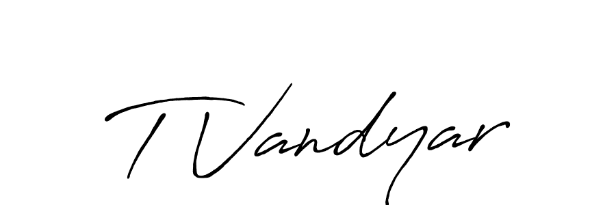 The best way (Antro_Vectra_Bolder) to make a short signature is to pick only two or three words in your name. The name T Vandyar include a total of six letters. For converting this name. T Vandyar signature style 7 images and pictures png