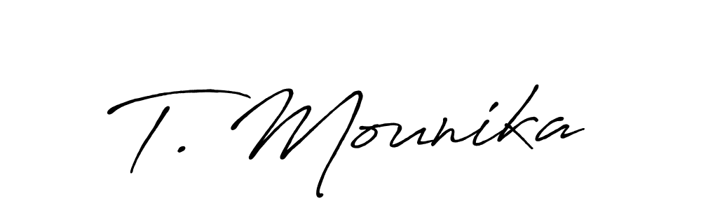 The best way (Antro_Vectra_Bolder) to make a short signature is to pick only two or three words in your name. The name T. Mounika include a total of six letters. For converting this name. T. Mounika signature style 7 images and pictures png