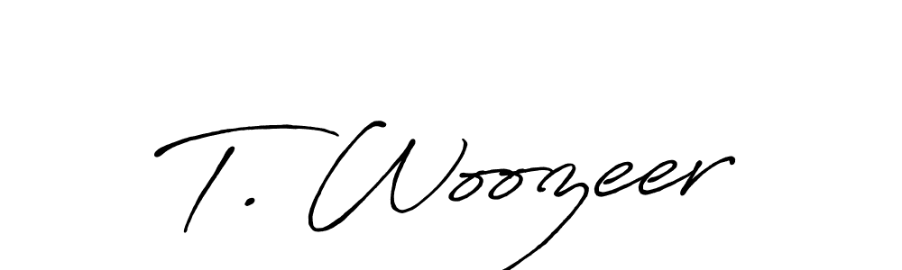 The best way (Antro_Vectra_Bolder) to make a short signature is to pick only two or three words in your name. The name T. Woozeer include a total of six letters. For converting this name. T. Woozeer signature style 7 images and pictures png