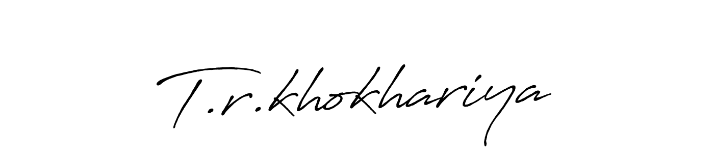 The best way (Antro_Vectra_Bolder) to make a short signature is to pick only two or three words in your name. The name T.r.khokhariya include a total of six letters. For converting this name. T.r.khokhariya signature style 7 images and pictures png