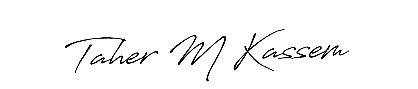 How to make Taher M Kassem name signature. Use Antro_Vectra_Bolder style for creating short signs online. This is the latest handwritten sign. Taher M Kassem signature style 7 images and pictures png