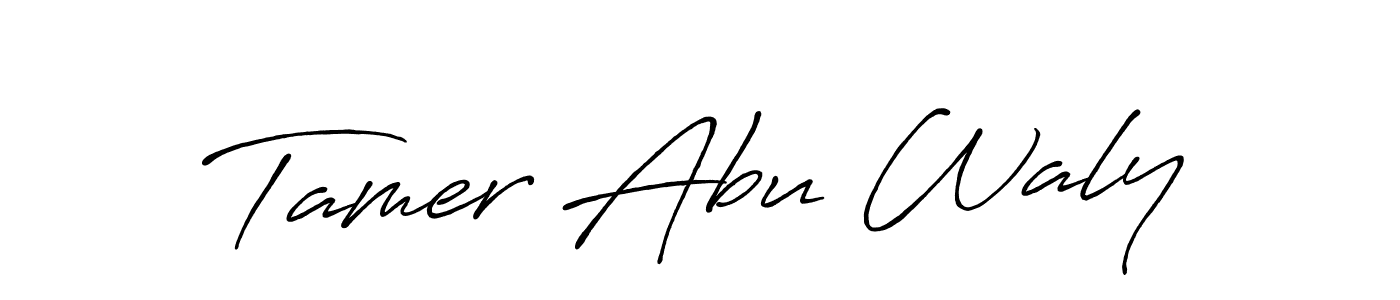 How to make Tamer Abu Waly name signature. Use Antro_Vectra_Bolder style for creating short signs online. This is the latest handwritten sign. Tamer Abu Waly signature style 7 images and pictures png