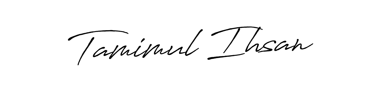 The best way (Antro_Vectra_Bolder) to make a short signature is to pick only two or three words in your name. The name Tamimul Ihsan include a total of six letters. For converting this name. Tamimul Ihsan signature style 7 images and pictures png