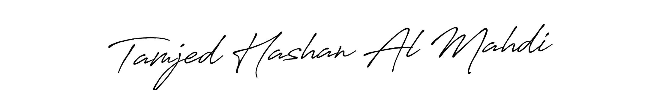 How to make Tamjed Hashan Al Mahdi name signature. Use Antro_Vectra_Bolder style for creating short signs online. This is the latest handwritten sign. Tamjed Hashan Al Mahdi signature style 7 images and pictures png