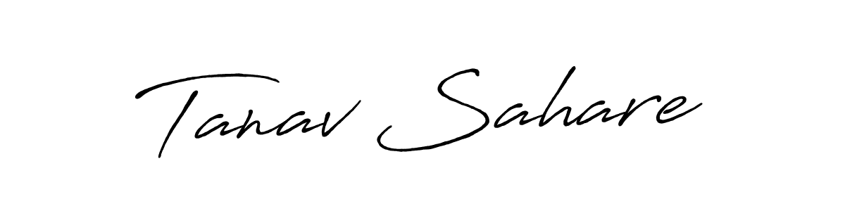 The best way (Antro_Vectra_Bolder) to make a short signature is to pick only two or three words in your name. The name Tanav Sahare include a total of six letters. For converting this name. Tanav Sahare signature style 7 images and pictures png