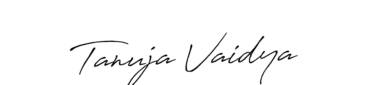 Antro_Vectra_Bolder is a professional signature style that is perfect for those who want to add a touch of class to their signature. It is also a great choice for those who want to make their signature more unique. Get Tanuja Vaidya name to fancy signature for free. Tanuja Vaidya signature style 7 images and pictures png