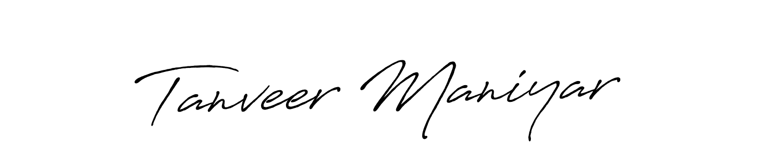 Create a beautiful signature design for name Tanveer Maniyar. With this signature (Antro_Vectra_Bolder) fonts, you can make a handwritten signature for free. Tanveer Maniyar signature style 7 images and pictures png