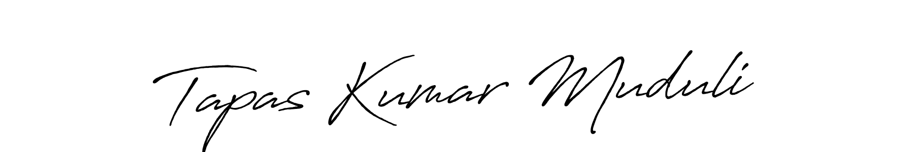 How to make Tapas Kumar Muduli name signature. Use Antro_Vectra_Bolder style for creating short signs online. This is the latest handwritten sign. Tapas Kumar Muduli signature style 7 images and pictures png