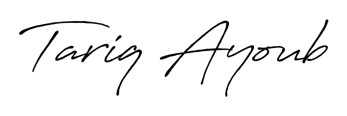 A modern signature idea for name Tariq Ayoub using Antro_Vectra_Bolder font. Clean strokes and elegant curves make it stand out instantly. Tariq Ayoub signature style 7 images and pictures png