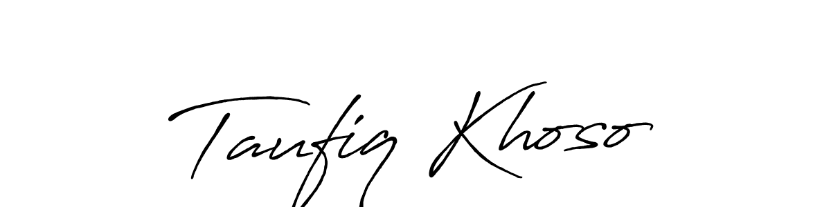 You should practise on your own different ways (Antro_Vectra_Bolder) to write your name (Taufiq Khoso) in signature. don't let someone else do it for you. Taufiq Khoso signature style 7 images and pictures png