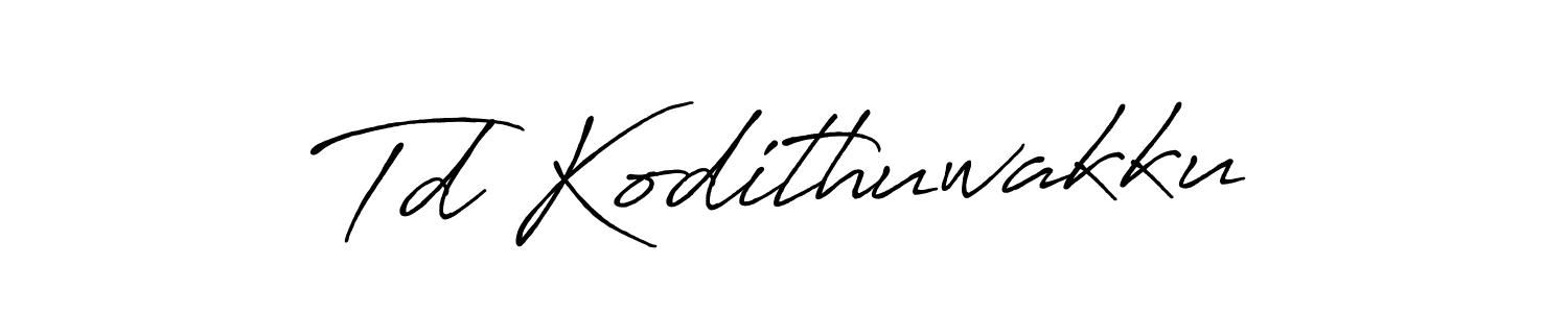 The best way (Antro_Vectra_Bolder) to make a short signature is to pick only two or three words in your name. The name Td Kodithuwakku include a total of six letters. For converting this name. Td Kodithuwakku signature style 7 images and pictures png