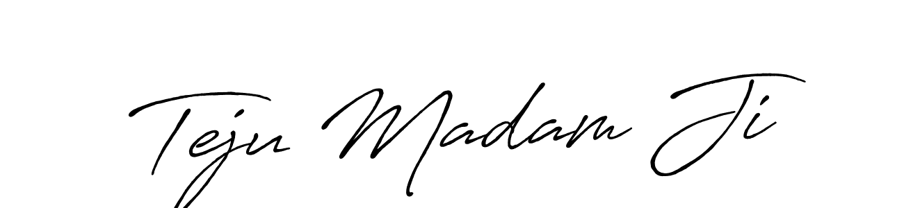 You should practise on your own different ways (Antro_Vectra_Bolder) to write your name (Teju Madam Ji) in signature. don't let someone else do it for you. Teju Madam Ji signature style 7 images and pictures png