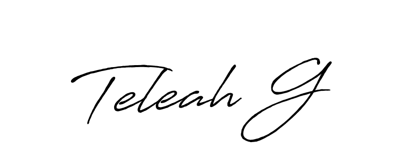 The best way (Antro_Vectra_Bolder) to make a short signature is to pick only two or three words in your name. The name Teleah G include a total of six letters. For converting this name. Teleah G signature style 7 images and pictures png