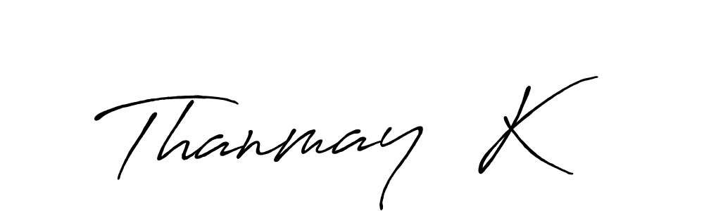 The best way (Antro_Vectra_Bolder) to make a short signature is to pick only two or three words in your name. The name Thanmay  K include a total of six letters. For converting this name. Thanmay  K signature style 7 images and pictures png