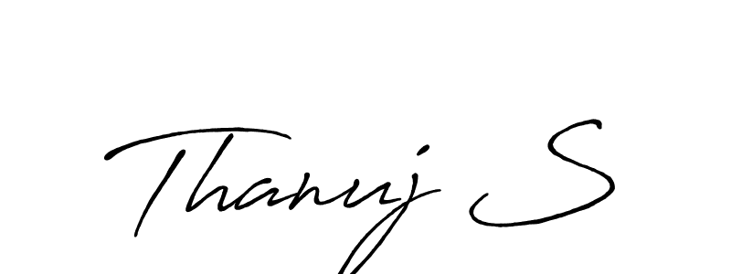 The best way (Antro_Vectra_Bolder) to make a short signature is to pick only two or three words in your name. The name Thanuj S include a total of six letters. For converting this name. Thanuj S signature style 7 images and pictures png