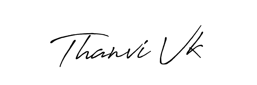 How to make Thanvi Vk name signature. Use Antro_Vectra_Bolder style for creating short signs online. This is the latest handwritten sign. Thanvi Vk signature style 7 images and pictures png