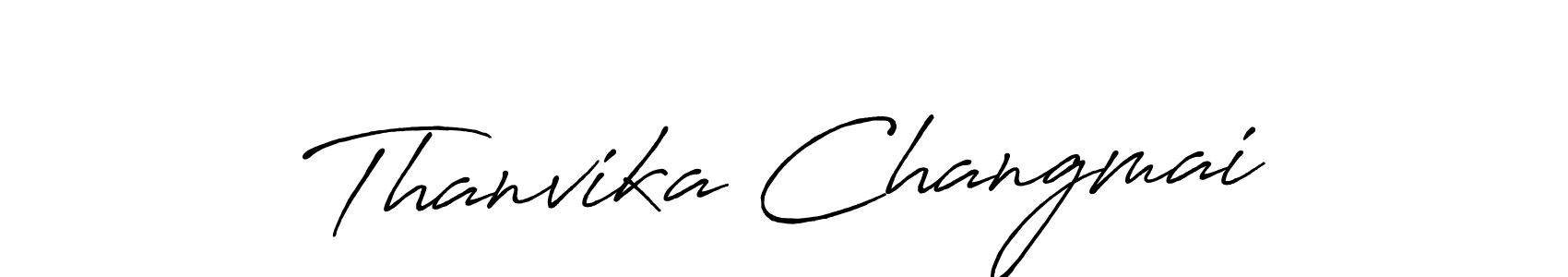 You should practise on your own different ways (Antro_Vectra_Bolder) to write your name (Thanvika Changmai) in signature. don't let someone else do it for you. Thanvika Changmai signature style 7 images and pictures png
