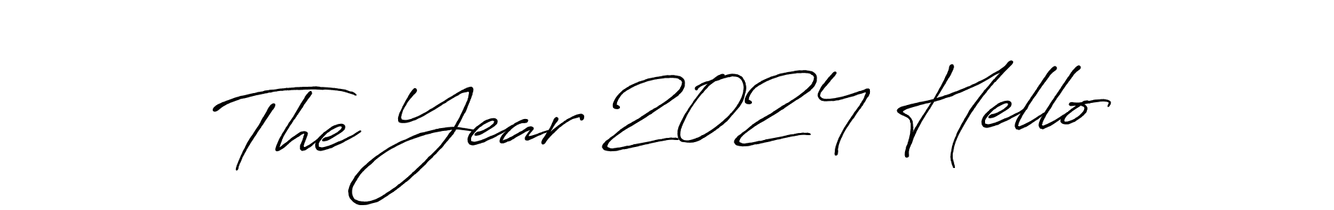 The best way (Antro_Vectra_Bolder) to make a short signature is to pick only two or three words in your name. The name The Year 2024 Hello include a total of six letters. For converting this name. The Year 2024 Hello signature style 7 images and pictures png