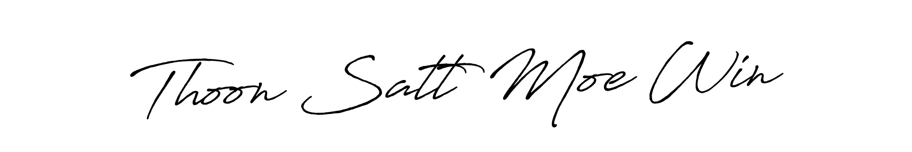 The best way (Antro_Vectra_Bolder) to make a short signature is to pick only two or three words in your name. The name Thoon Satt Moe Win include a total of six letters. For converting this name. Thoon Satt Moe Win signature style 7 images and pictures png