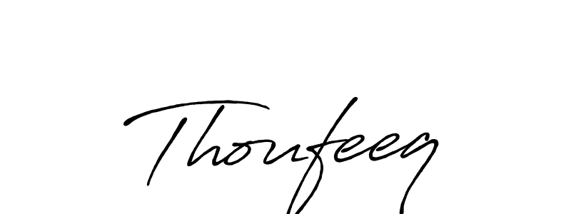 Use a signature maker to create a handwritten signature online. With this signature software, you can design (Antro_Vectra_Bolder) your own signature for name Thoufeeq. Thoufeeq signature style 7 images and pictures png