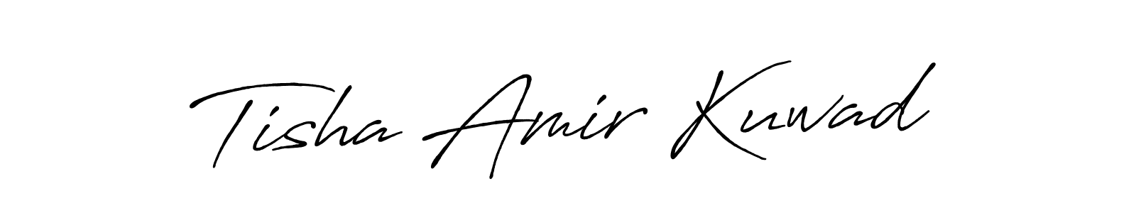 You should practise on your own different ways (Antro_Vectra_Bolder) to write your name (Tisha Amir Kuwad) in signature. don't let someone else do it for you. Tisha Amir Kuwad signature style 7 images and pictures png