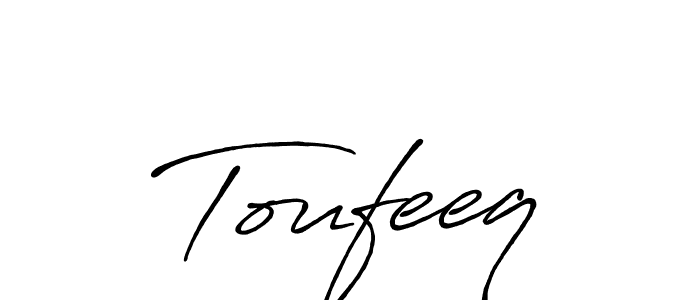 Use a signature maker to create a handwritten signature online. With this signature software, you can design (Antro_Vectra_Bolder) your own signature for name Toufeeq. Toufeeq signature style 7 images and pictures png