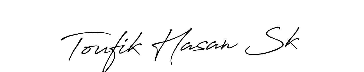 How to make Toufik Hasan Sk name signature. Use Antro_Vectra_Bolder style for creating short signs online. This is the latest handwritten sign. Toufik Hasan Sk signature style 7 images and pictures png
