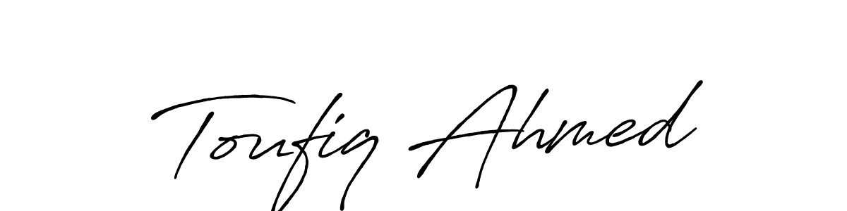 The best way (Antro_Vectra_Bolder) to make a short signature is to pick only two or three words in your name. The name Toufiq Ahmed include a total of six letters. For converting this name. Toufiq Ahmed signature style 7 images and pictures png