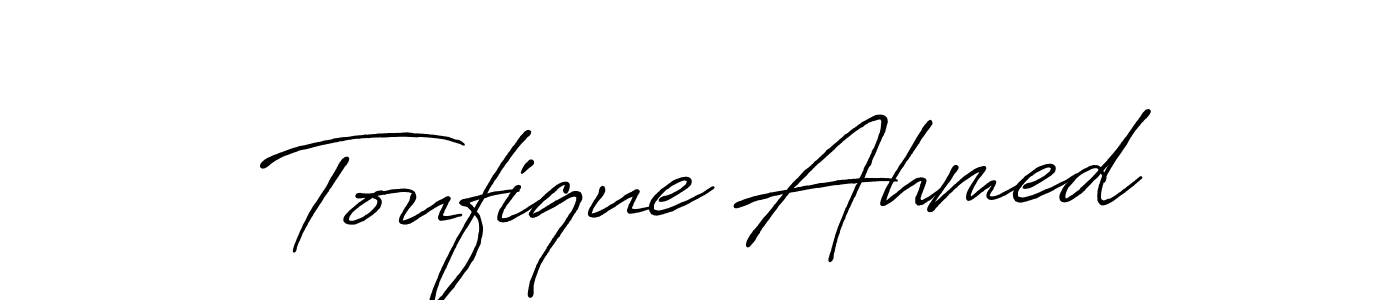 How to make Toufique Ahmed name signature. Use Antro_Vectra_Bolder style for creating short signs online. This is the latest handwritten sign. Toufique Ahmed signature style 7 images and pictures png