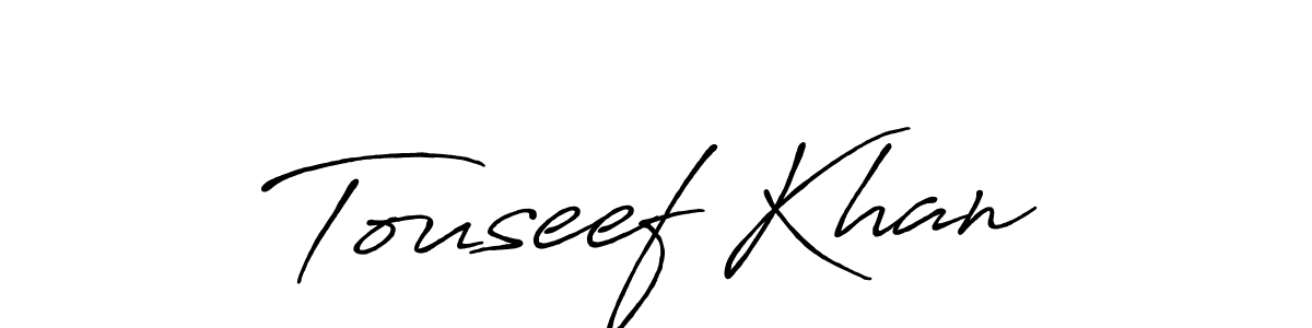 Use a signature maker to create a handwritten signature online. With this signature software, you can design (Antro_Vectra_Bolder) your own signature for name Touseef Khan. Touseef Khan signature style 7 images and pictures png