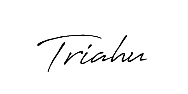How to make Triahu name signature. Use Antro_Vectra_Bolder style for creating short signs online. This is the latest handwritten sign. Triahu signature style 7 images and pictures png